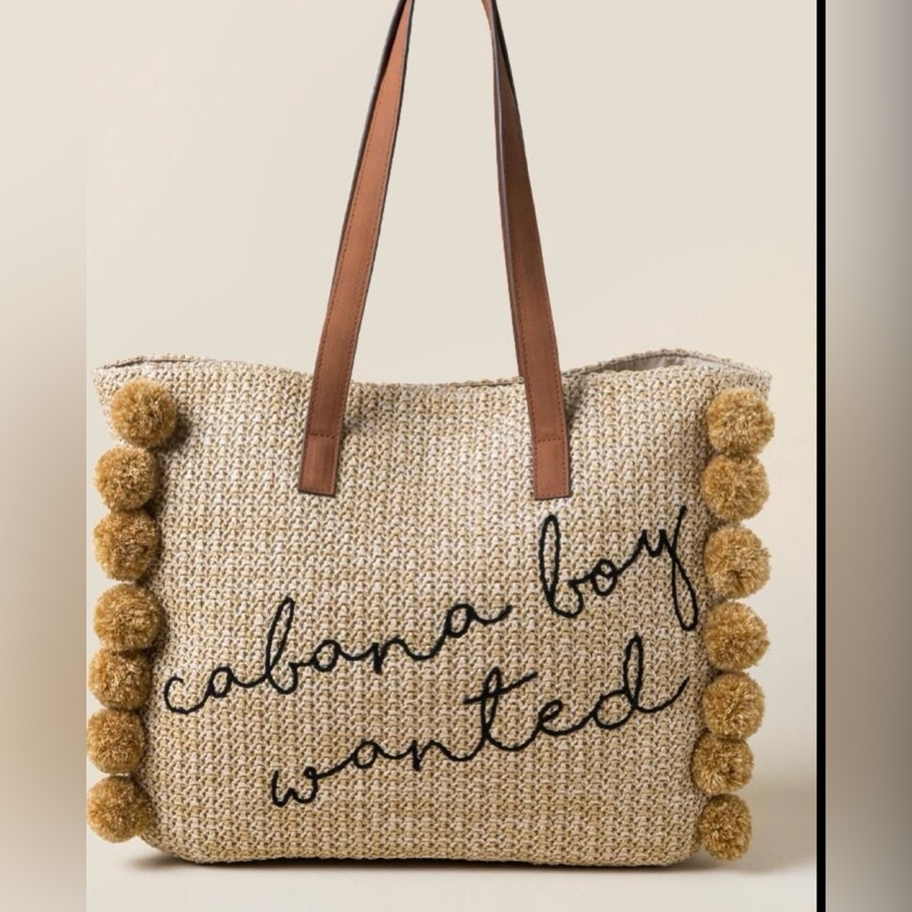 Beige Tote Bag with Brown Handles